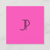 Helder Neon Pink Green Modern Elegant Monogram Vierkante Visitekaartje (Voorkant)