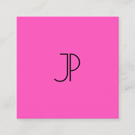 Helder Neon Pink Green Modern Elegant Monogram Vierkante Visitekaartje (Voorkant)