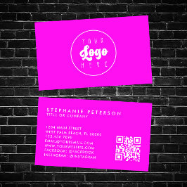 Helder Neon Roze Aangepast Bedrijfslogo QR-code Visitekaartje