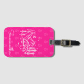 Helder Neon Roze Vet Camping Trip Monogram Bagagelabel (Voorkant (horizontaal))