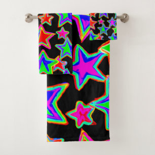 Helder neon sterlicht patroon bad handdoek