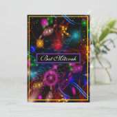 Helder Neon Sterren Krullen Spatten Bat Mitzvah Kaart (Staand voorkant)