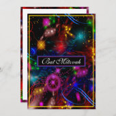 Helder Neon Sterren Krullen Spatten Bat Mitzvah Kaart (Voorkant / Achterkant)
