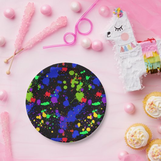 Helder Neon, Verf Splatter, Aangepast Papieren Bordje (Feest)
