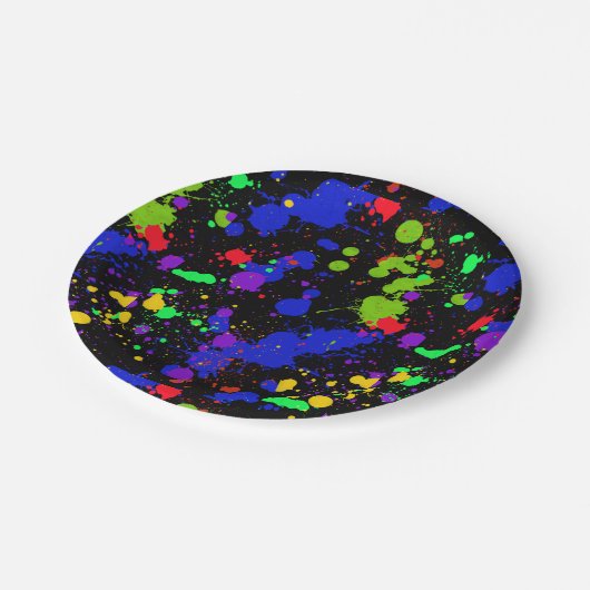 Helder Neon, Verf Splatter, Aangepast Papieren Bordje (Gekanteld)