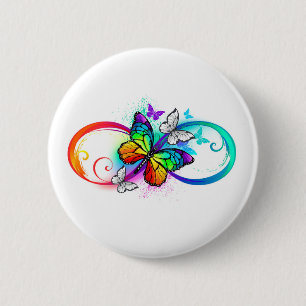 Helder oneindigheid met regenboog vlinder ronde button 5,7 cm