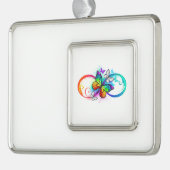 Helder oneindigheid met regenboog vlinder verzilverd omlijst ornament (Links)