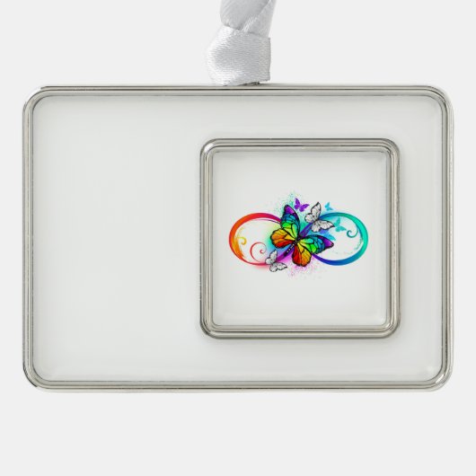 Helder oneindigheid met regenboog vlinder verzilverd omlijst ornament (Voorkant)