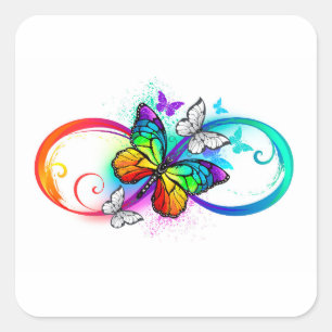 Helder oneindigheid met regenboog vlinder vierkante sticker