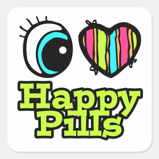 Helder ooghart Ik hou van Happy Pills Vierkante Sticker (Voorkant)