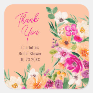 Helder opvallende wilde bloemen script bruids douc vierkante sticker