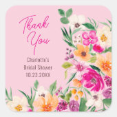 Helder opvallende wilde bloemen script bruidsdouch vierkante sticker (Voorkant)