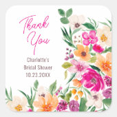 Helder opvallende wilde bloemen script bruidsdouch vierkante sticker (Voorkant)