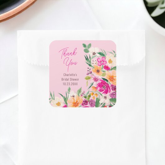 Helder opvallende wilde bloemen script bruidsdouch vierkante sticker