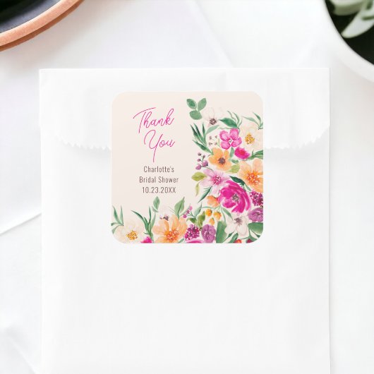 Helder opvallende wilde bloemen script bruidsdouch vierkante sticker