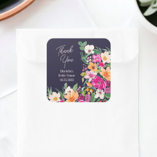 Helder opvallende wilde bloemen script bruidsdouch vierkante sticker