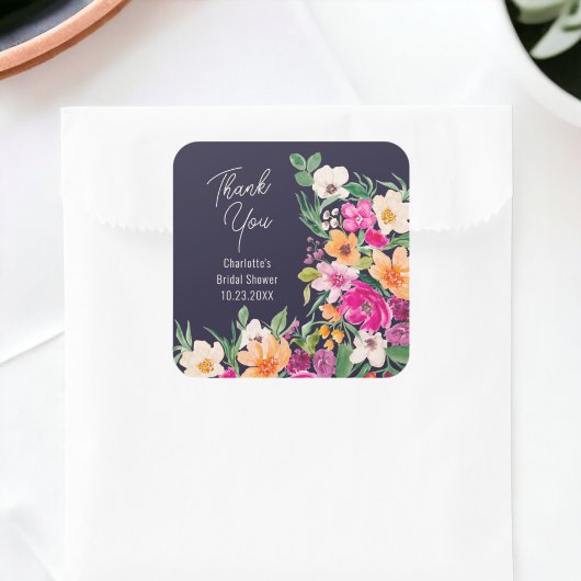 Helder opvallende wilde bloemen script bruidsdouch vierkante sticker