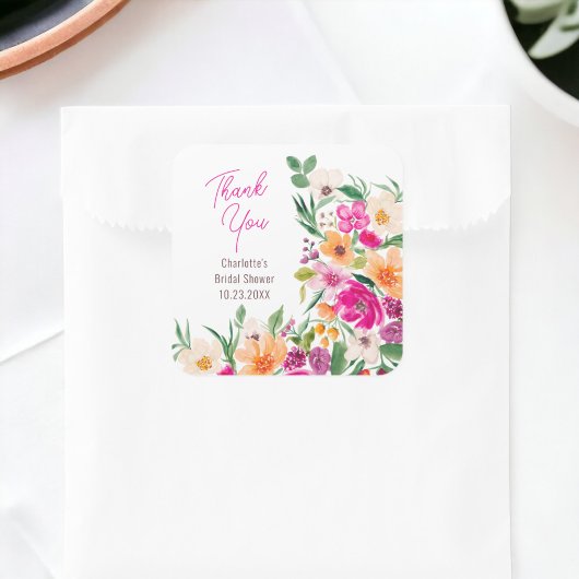 Helder opvallende wilde bloemen script bruidsdouch vierkante sticker
