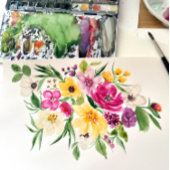 Helder opvallende wilde bloemen script bruidsdouch vierkante sticker