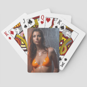 Helder Oranje Bikini model Pokerkaarten