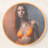 Helder Oranje Bikini model Zandsteen Onderzetter (Voorkant)