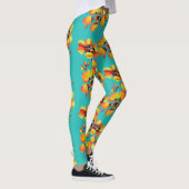 Helder Oranje bloemen - Aqua Leggings (Rechts)
