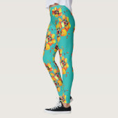 Helder Oranje bloemen - Aqua Leggings (Links)