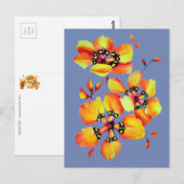 Helder Oranje bloemen - Blauw grijs Briefkaart (Voorkant / Achterkant)