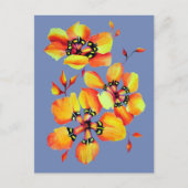 Helder Oranje bloemen - Blauw grijs Briefkaart (Voorkant)