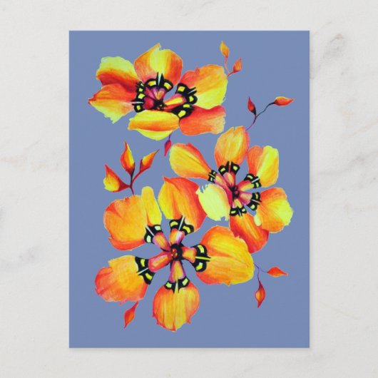 Helder Oranje bloemen - Blauw grijs Briefkaart (Voorkant)