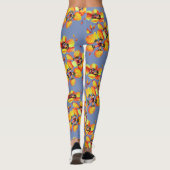 Helder Oranje bloemen - Blauw grijs Leggings (Achterkant)