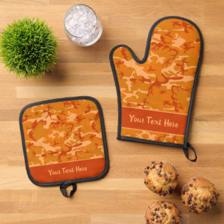 Helder oranje camouflagepatroon ovenwant & pannenlap set