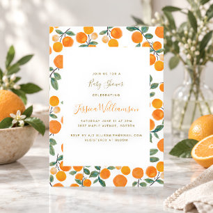 Helder Oranje Citrus Moderne Zomer Baby Shower Kaart
