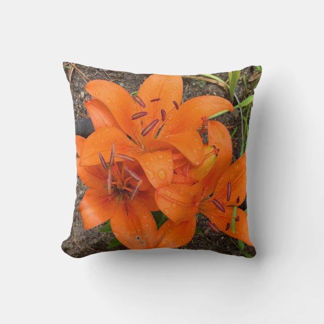 Helder Oranje dag Lily Gooi Pillo Kussen (Voorkant)