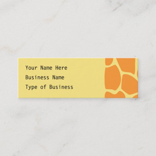 Helder Oranje en gele Giraffe printpatroon. Mini Visitekaartje (Voorkant)