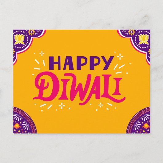 Helder Oranje en Paarse feestelijke Happy Diwali Briefkaart (Voorkant)