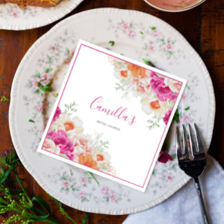 Helder oranje en roze aquarel bloemenpapier servet