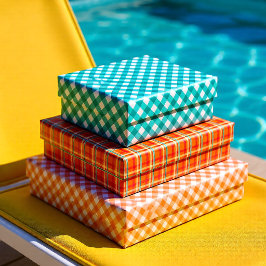 Helder Oranje en Turquoise Picknickruit Klassieke  Inpakpapier Vel