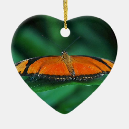 Helder Oranje en zwarte vlinder op leder Keramisch Ornament (Voorkant)