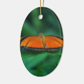 Helder Oranje en zwarte vlinder op leder Keramisch Ornament (Links)