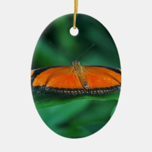 Helder Oranje en zwarte vlinder op leder Keramisch Ornament (Voorkant)