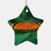 Helder Oranje en zwarte vlinder op leder Keramisch Ornament (Rechts)