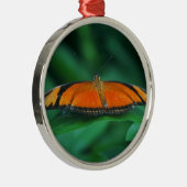 Helder Oranje en zwarte vlinder op leder Metalen Ornament (Rechts)