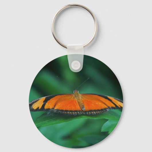 Helder Oranje en zwarte vlinder op leder Sleutelhanger (Voorkant)