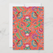 Helder oranje Folk Flowers bloembruiloft Kaart (Achterkant)