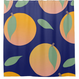 Helder Oranje Fruit Blauw Patroon Douchegordijn
