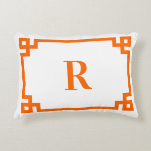 Helder Oranje Grieks sleutel grens monogram Accent Kussen