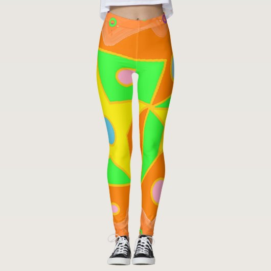 Helder oranje groen en geel ontwerp leggings (Voorkant)