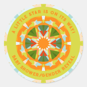 Helder Oranje Groene Ster Baby Meisje Jongen Feest Ronde Sticker