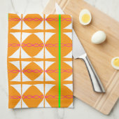 Helder oranje, groene, witte abstracte theedoek (Quarter Fold)